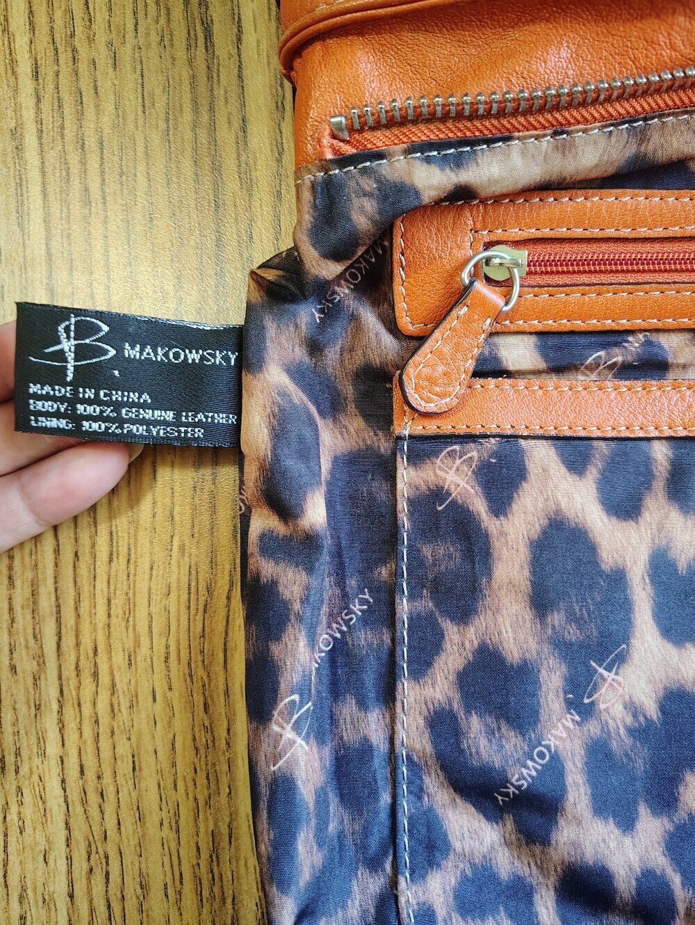 B.Makowsky Orange Genuine Leather Crossbody Bag and Animal Print Multi Pockets. - Picture 6 of 15
